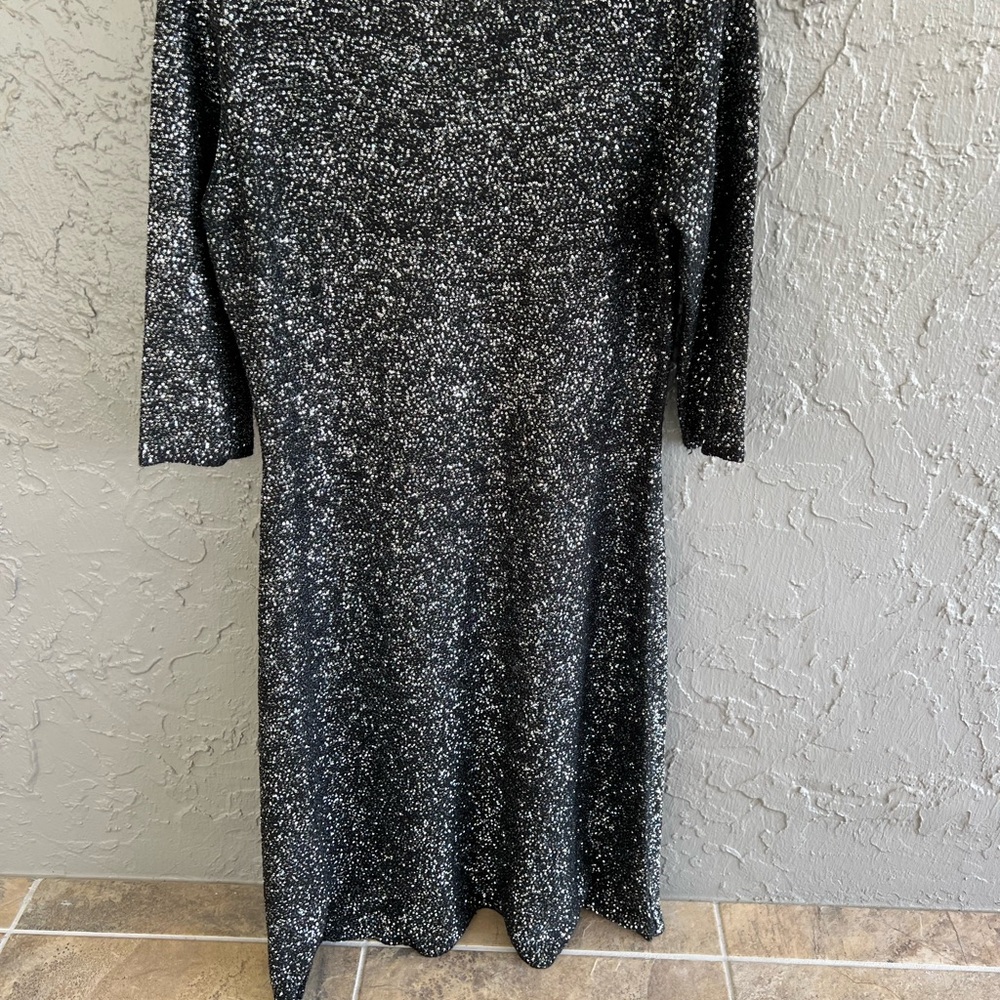 Reba Black and Silver 3/4 Sleeve Midi Sweater Dress